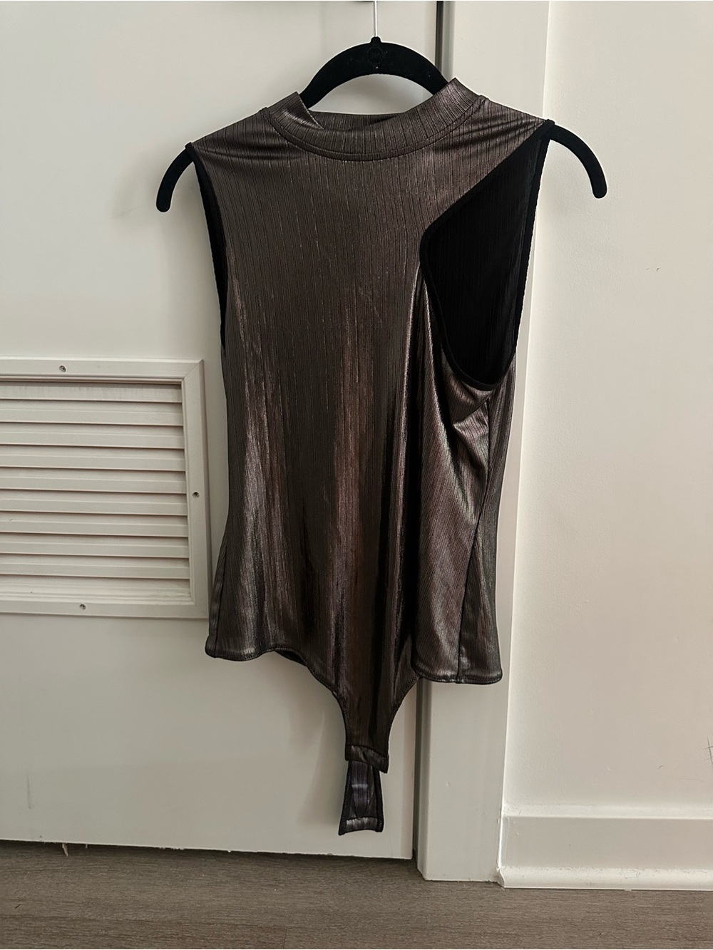 BCBGMaxAzria Gunmetal and Black Metallic Bodysuit
